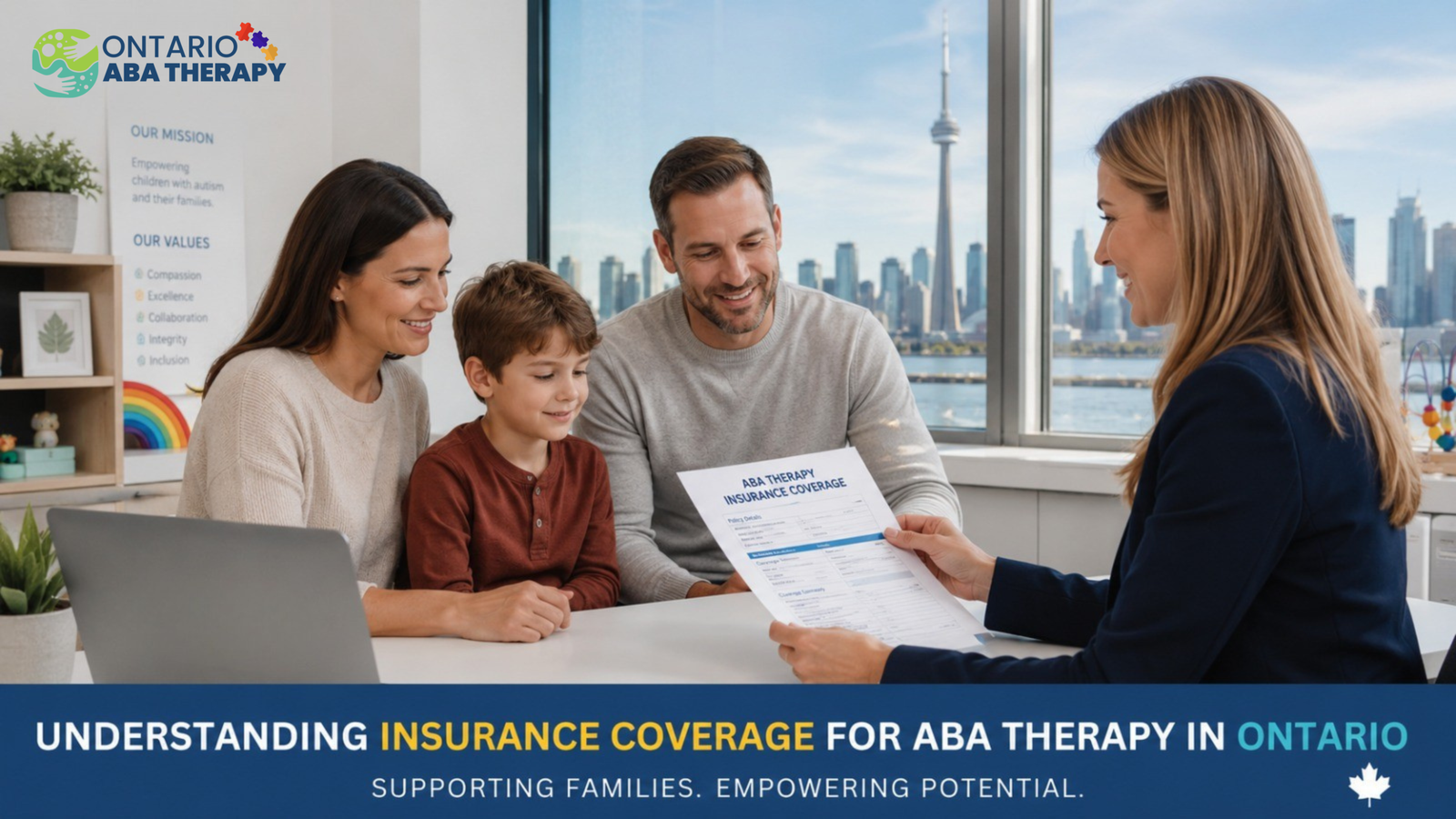 Parent reviewing ABA therapy insurance coverage options in Ontario for autism services in 2026