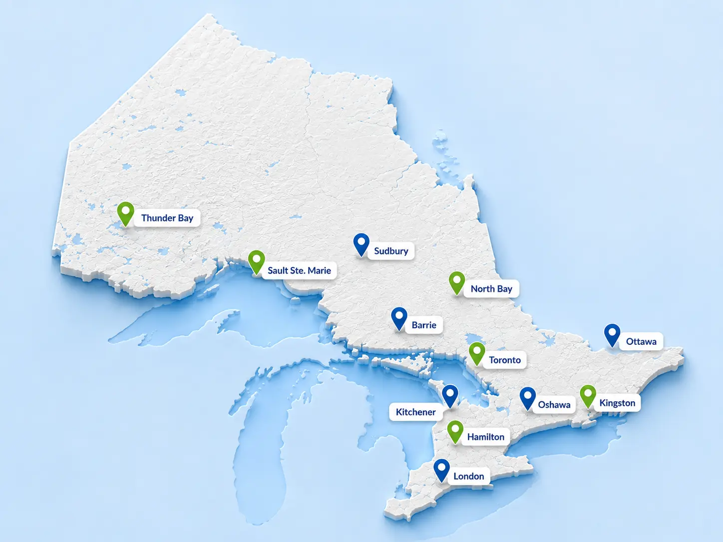 Map of Ontario — in-home ABA therapy service areas across the province