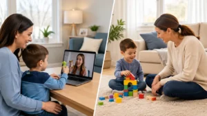 Online autism therapy compared with in-person ABA therapy for a young child in an Ontario home setting.