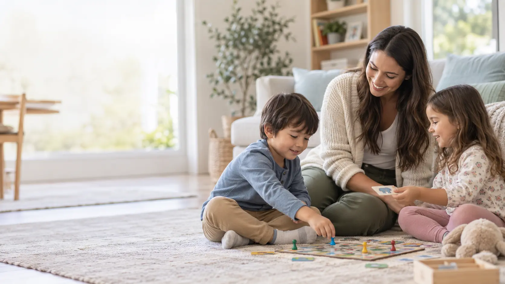 ABA therapist teaching social skills to an autistic child through play and positive interaction